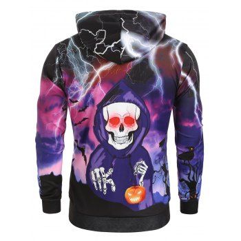 

Halloween Night Skull Pumpkin Lamp Print Hoodie, Purple