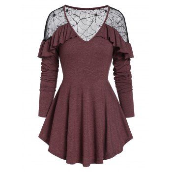 

Sheer V Neck Marled T Shirt, Firebrick