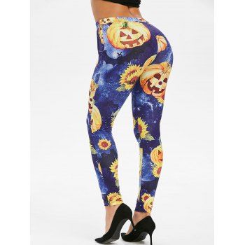 

Halloween 3D Sunflower Pumpkin Print Leggings, Midnight blue
