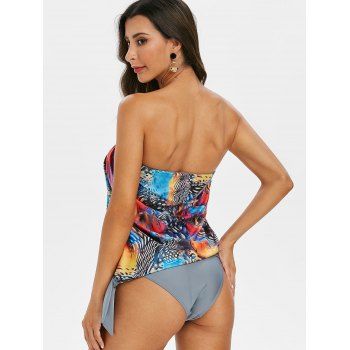 Printed Knotted Strapless Tankini Swimsuit