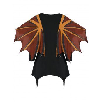

Asymmetric Long Sleee T Shirt with Wing, Black