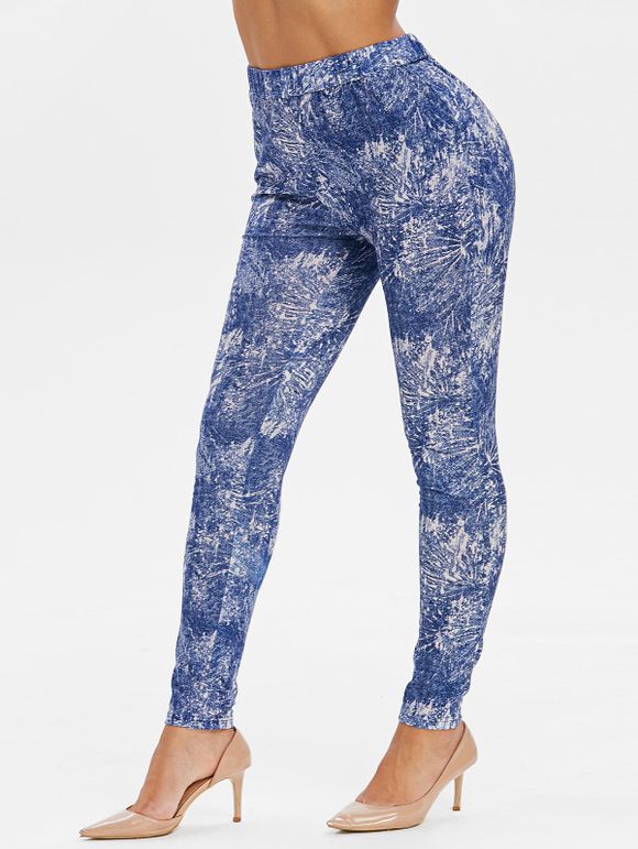 Pantalon Moulant Teinté à Taille Haute - Bleu Océan XL
