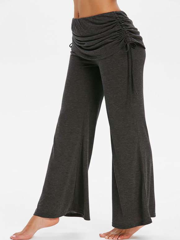 Pantalon Evasé Teinté Imprimé à Lacets - Gris Ardoise Foncé XL