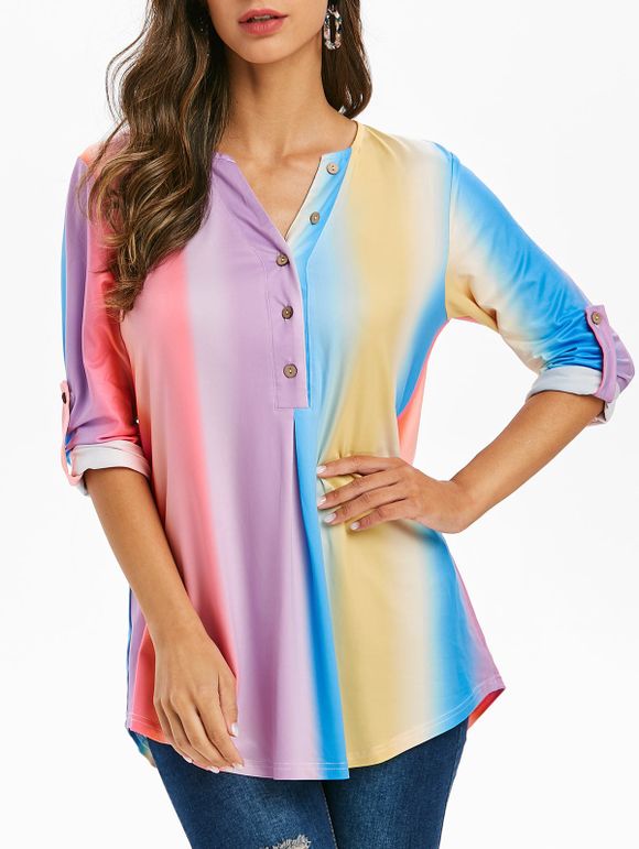 T-shirt Demi-Bouton Arc-en-Ciel Roulé - multicolor S
