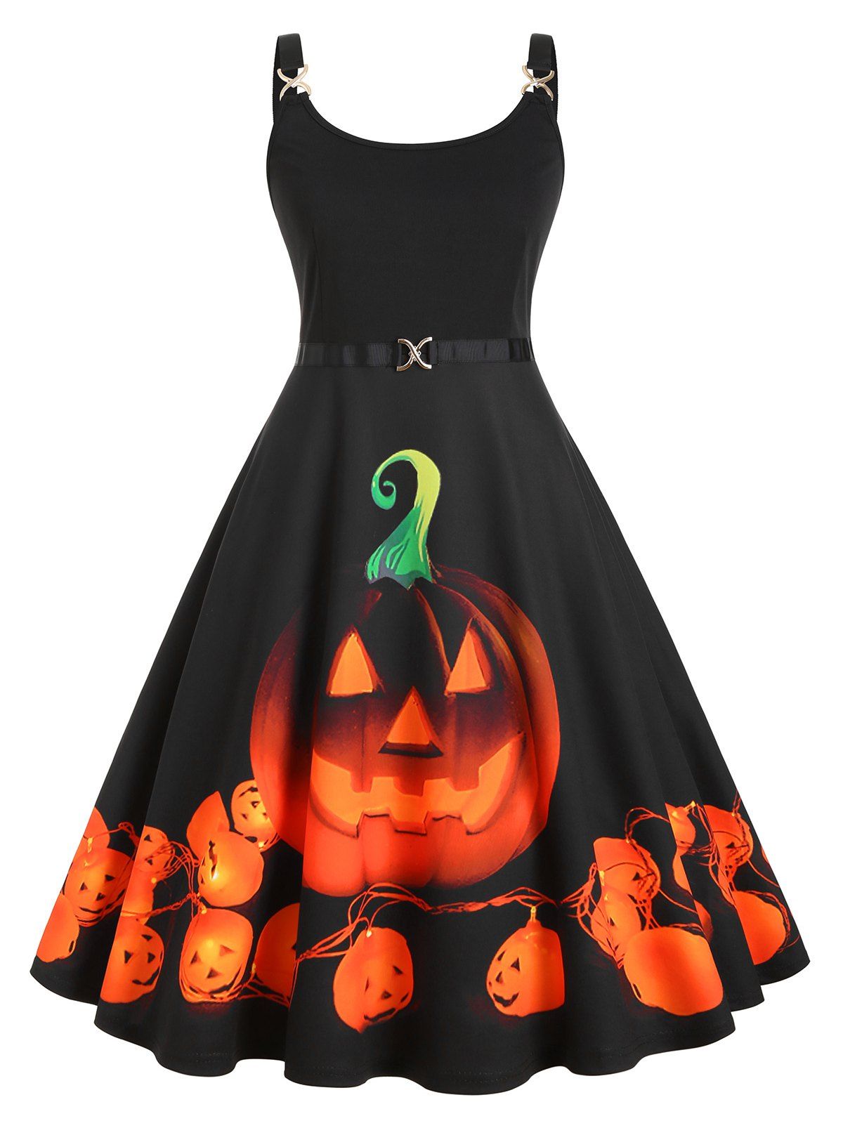 Pumpkin Print Halloween Straps Plus Size Dress