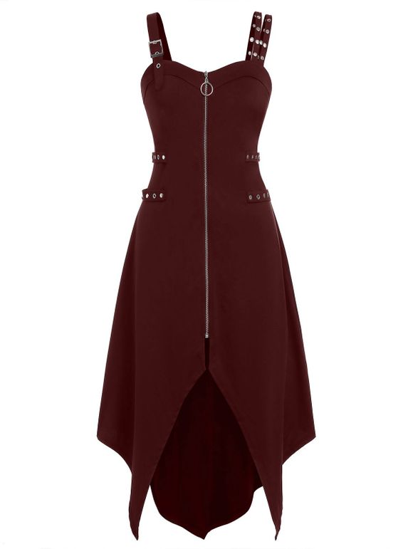 Robe Asymétrique Fendue de Grande Taille - Rouge Vineux 1X