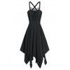 Sleeveless Lace-up Front Grommet Handkerchief Gothic Dress - BLACK L