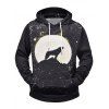 Sweat à Capuche Lune Nuit et Loup Imprimés avec Poche Kangourou - Noir XL