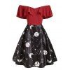 Off The Shoulder Flounce Printed Plus Size Vintage Dress - RED 4X