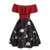 Off The Shoulder Flounce Printed Plus Size Vintage Dress - RED 4X