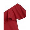 Robe Vintage Imprimée à Epaule Dénudée de Grande Taille à Volants - Rouge L