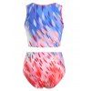 Ombre Leaves Print Vacation Swimwear Twisted High Rise Tankini Swimsuit - multicolor 3XL