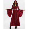 Robe à capuche brodée de fils métalliques Halloween Velvet - Rouge Vineux 2XL