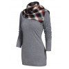 T-shirt Panneau à Carreaux Boutonné à Manches Longues - Gris Foncé M