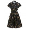 Sun Moon and Star Print Belted Button Dress - BLACK XL