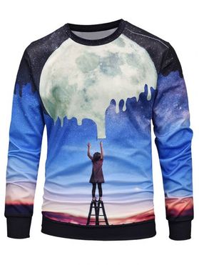 Galaxy Moon Painting Print Round Neck Sweatshirt