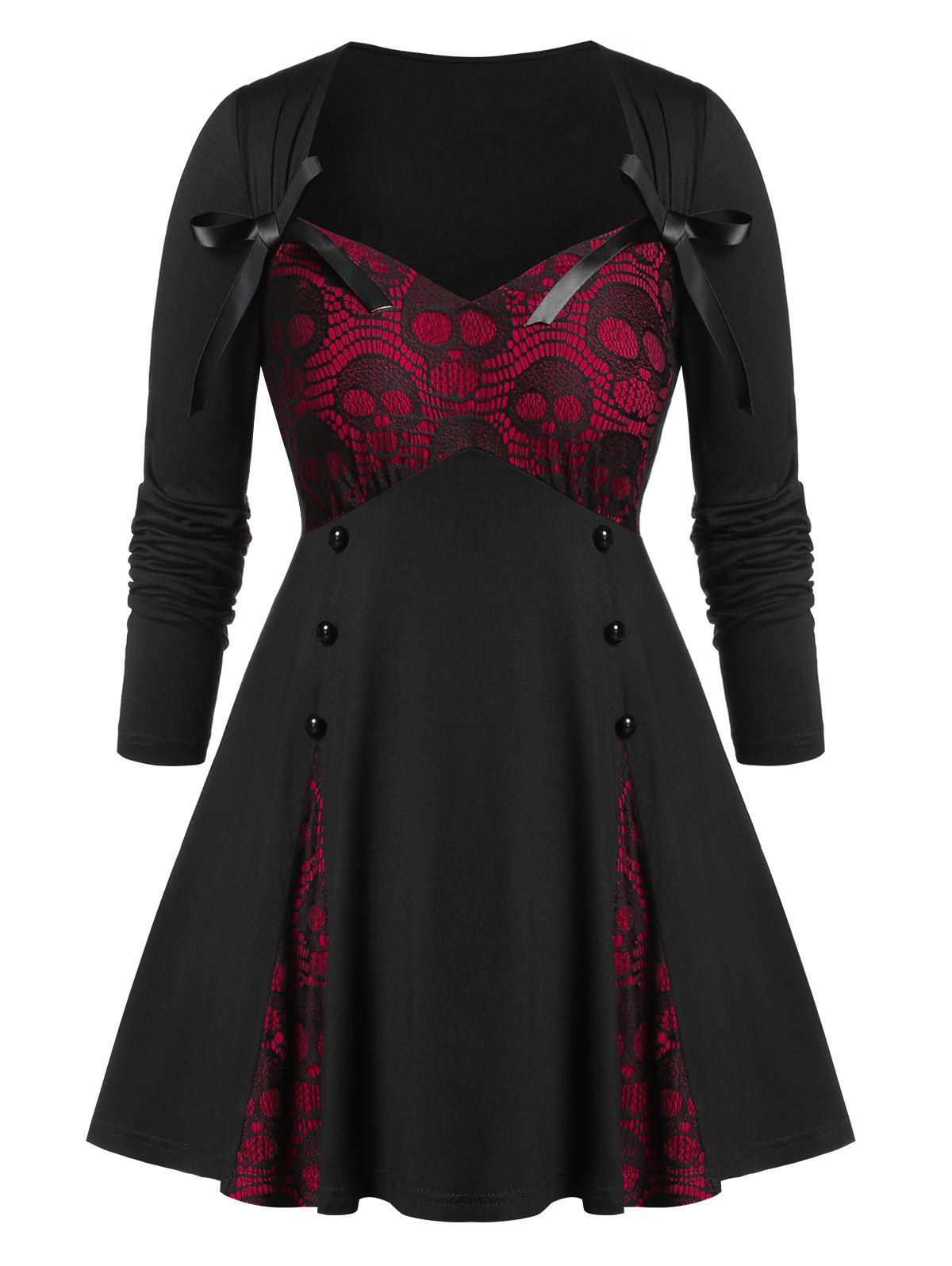 

Plus Size Sweetheart Collar Skull Printed Tunic T Shirt, Black