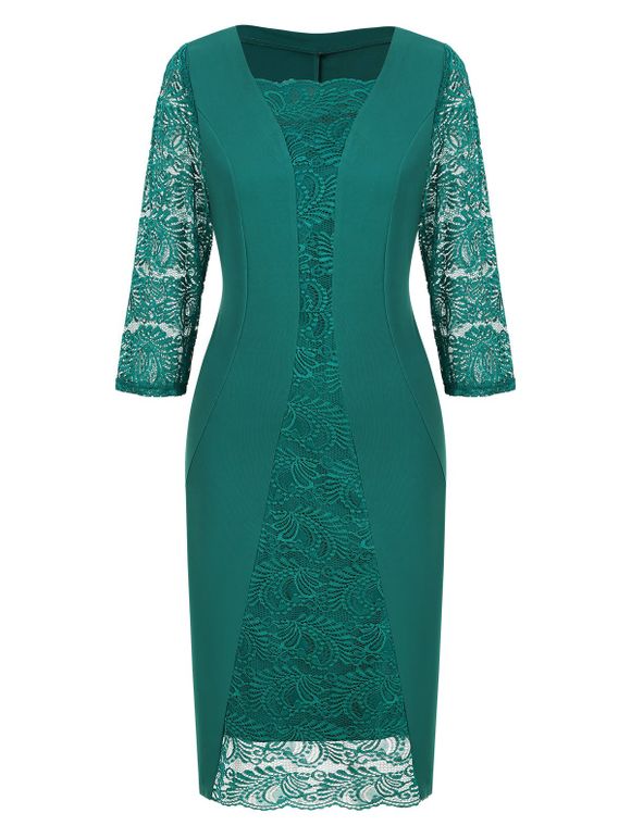 Robe Simple Panneau en Dentelle Grande Taille - Bleu Verdâtre 2X