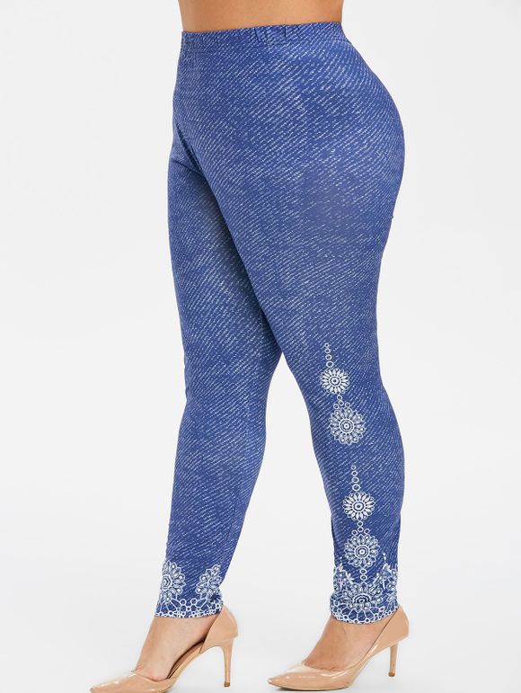 Legging 3D Imprimé à Taille Haute de Grande Taille - Bleu profond 5X