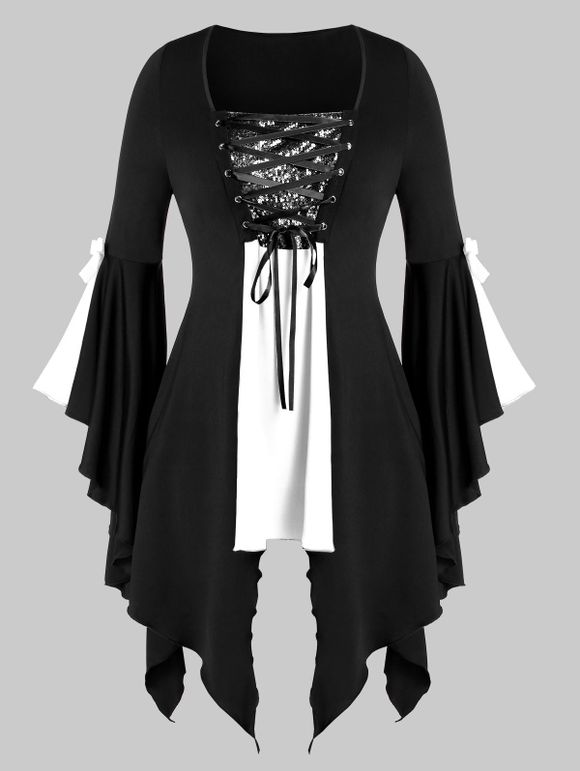 T-shirt Asymétrique Gothique Tunique de Grande Taille à Lacets - multicolor A 4X