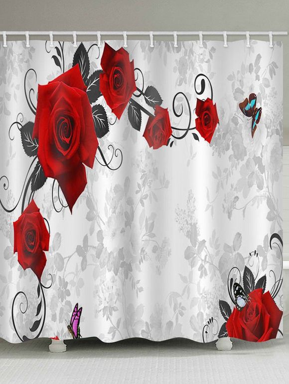 Rideau de Douche Imperméable Fleur Rose Vin et Papillon Imprimés pour Salle de Bain - multicolor W65 X L71 INCH