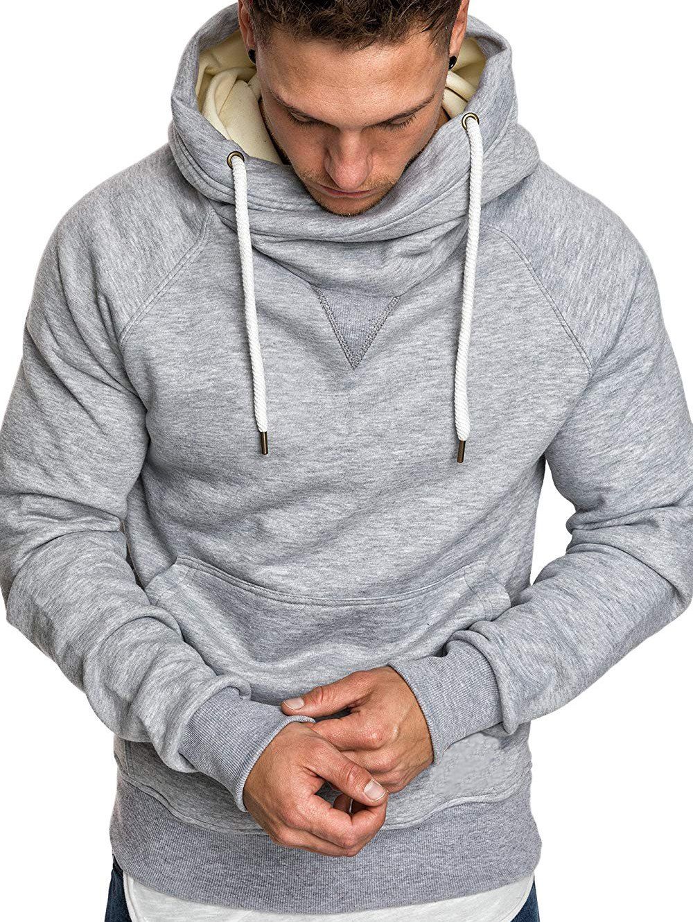 

Raglan Sleeve Front Pocket Fleece Hoodie, Light gray