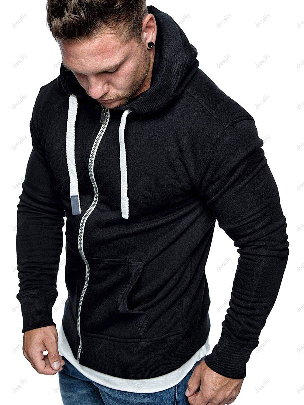 [33% OFF] 2021 Drawstring Zip Up Pockets Fleece Hoodie In BLACK | DressLily