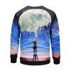 Galaxy Moon Painting Print Round Neck Sweatshirt - BLUE L