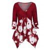 T-shirt Asymétrique de Grande Taille à Col Plongeant - Rouge Vineux M