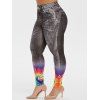 Legging 3D Arc-en-Ciel Teinté Imprimé à Coupe Haute de Grande Taille - Noir 5X