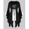 T-shirt Asymétrique Gothique Tunique de Grande Taille à Lacets - multicolor A 4X