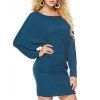 Pull Long à Manches Chauve-souris en Couleur Unie - Paon Bleu S