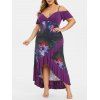Robe Epaule Dénudée en Blocs de Couleurs de Grande Taille à Volants - Violet Améthyste 4X