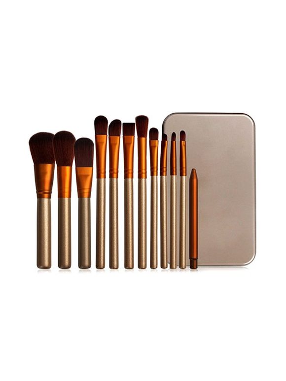 Pinceaux de Maquillage Outil Cosmétique 12 Pièces - Orange d'Or 