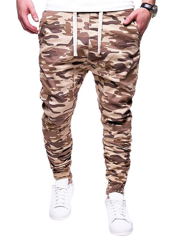 Pantalon de Jogging Camouflage Imprimé avec Fausse Poche - Kaki L
