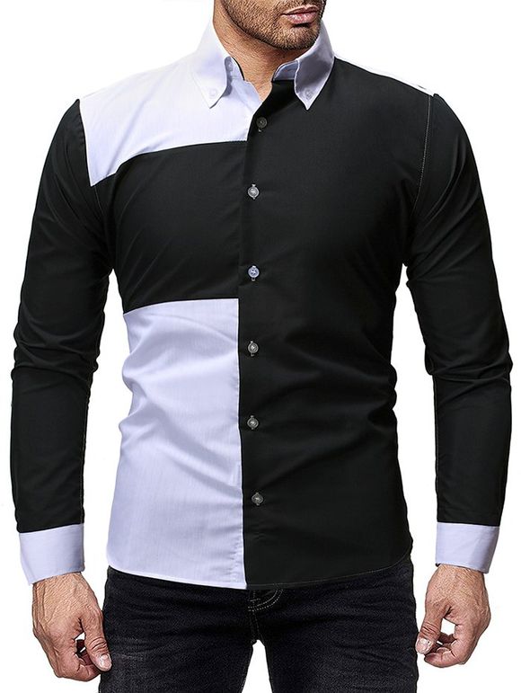 Chemise Décontractée Boutonnée Bicolore - Noir 3XL