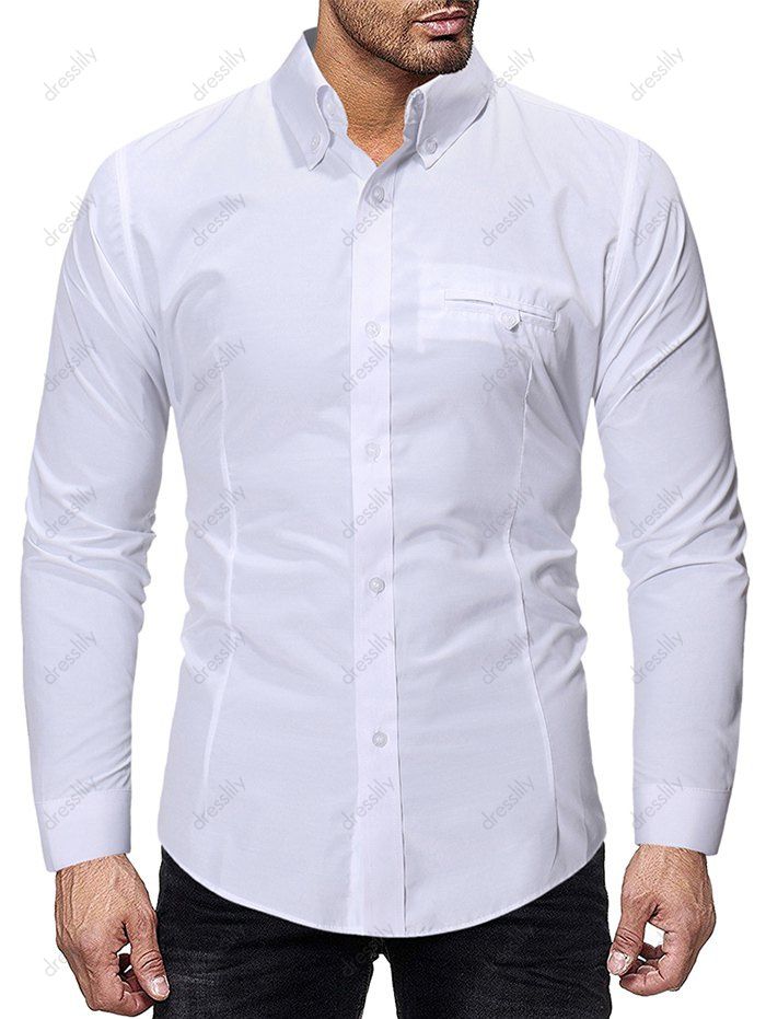 [23% OFF] 2020 Plain Faux Pocket Design Button Up Shirt In WHITE ...
