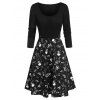 Robe d'Halloween Gothique Papillon Squelette et Crâne Imprimés - Noir XL
