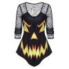 T-shirt d'Halloween Toile d'Araignée et Citrouille Imprimés en Dentelle - Noir M