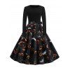 Robe d'Halloween Ceinturée Chauve-souris Toile d'Araignée Citrouille Imprimés - multicolor S