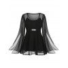Chemisier Péplum à Double Couches de Grande Taille avec Strass - Noir 1X