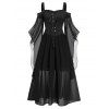 Plus Size Cold Shoulder Butterfly Sleeve Lace Up Halloween Dress - BLACK 5X