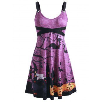 

Pumpkin Bat Print Grommets Plus Size Halloween Dress, Medium orchid