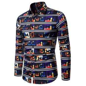 

Letter Striped Print Long Sleeves Shirt, Multicolor b
