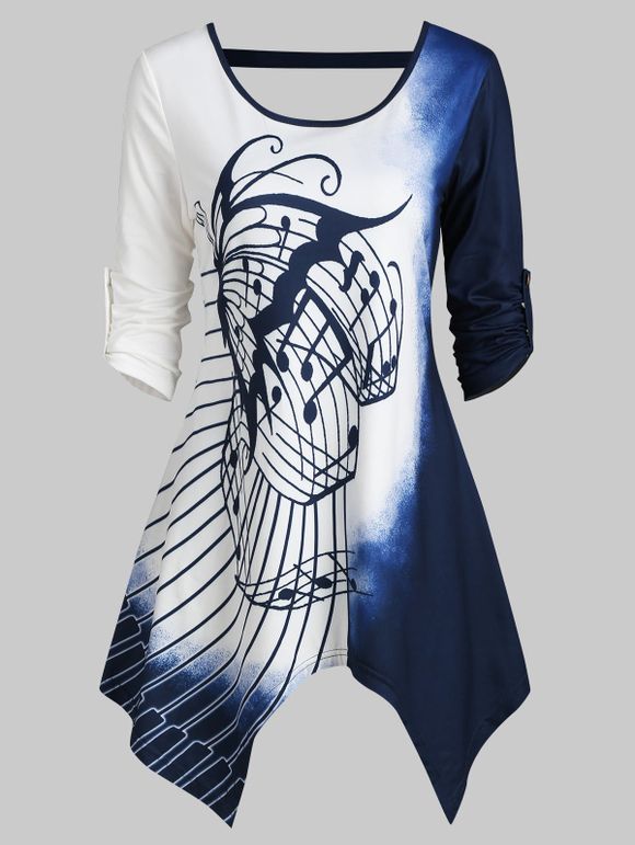 T-shirt Papillon Note de Musique Imprimée - Ardoise bleue foncée S