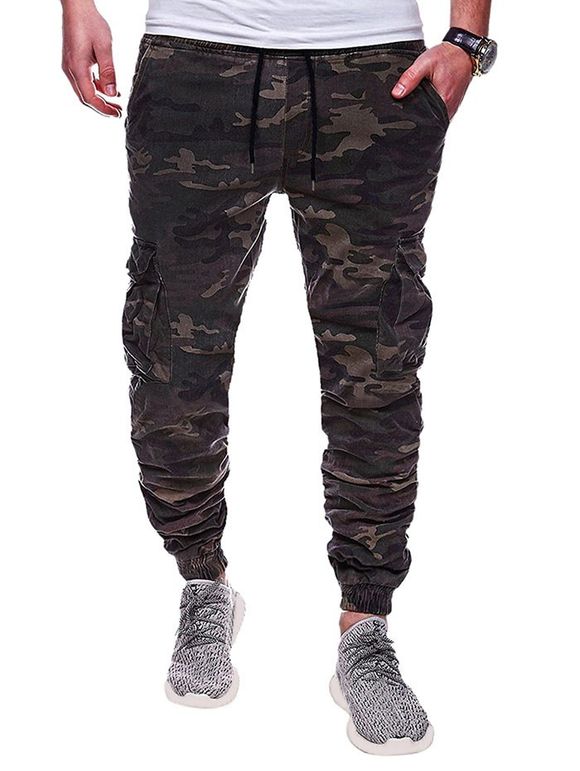 Pantalon de Jogging Camouflage Imprimé avec Poche à Rabat à Cordon - ACU Camouflage 2XL