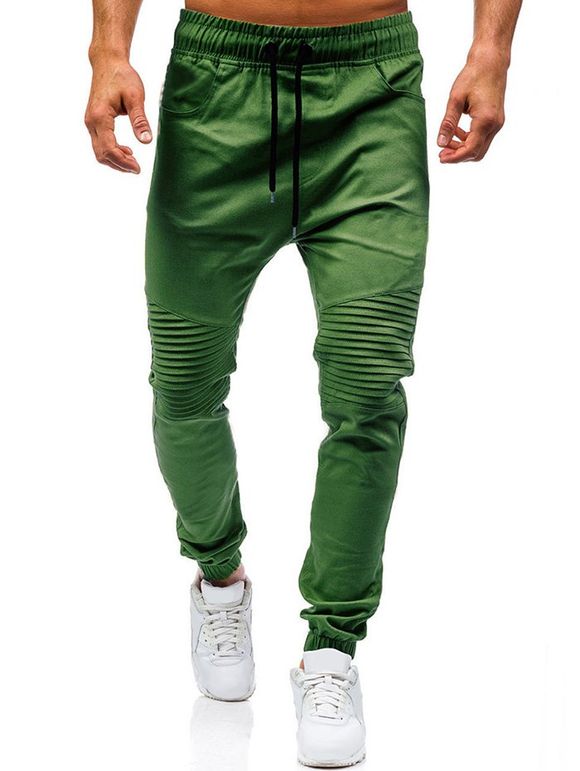Pantalon de Jogging Plissé Design à Cordon - Vert Armée 2XL