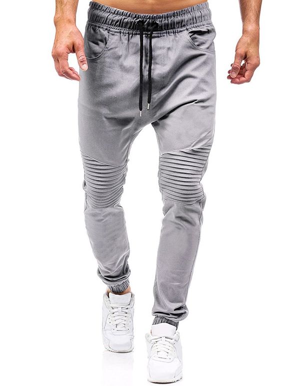 Pantalon de Jogging Plissé Design à Cordon - Gris 2XL