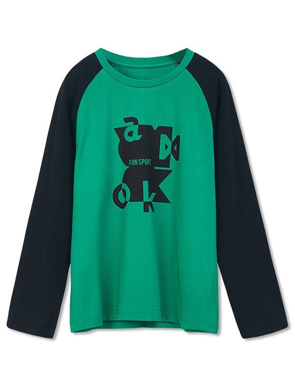 T-shirt Bicolore Abstrait Graphique à Manches Raglan pour Garçons - Vert Forêt Moyen 110