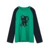 T-shirt Bicolore Abstrait Graphique à Manches Raglan pour Garçons - Vert Forêt Moyen 140